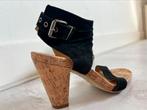 Zomerschoenen, Manfield, zwart suede, hoge hak, maat 36, Zwart, Ophalen of Verzenden, Zo goed als nieuw, Schoenen met hoge hakken