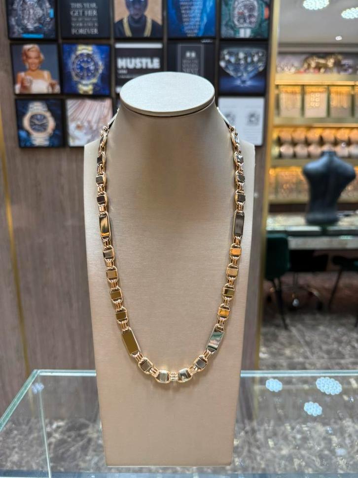 18KT Goud - 84 Gram - Ketting - PLATTE MAGNUM - ROSE EN WIT, Sieraden, Tassen en Uiterlijk, Kettingen, Nieuw, Goud, Ophalen