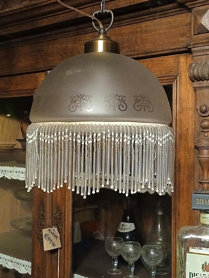 Vintage Glazen Hanglamp met Kralen, Huis en Inrichting, Lampen | Hanglampen, Ophalen of Verzenden
