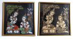 x2 Thaise Zeefdruk Schilderijen Thai Silk Painting Kinnara, Ophalen of Verzenden