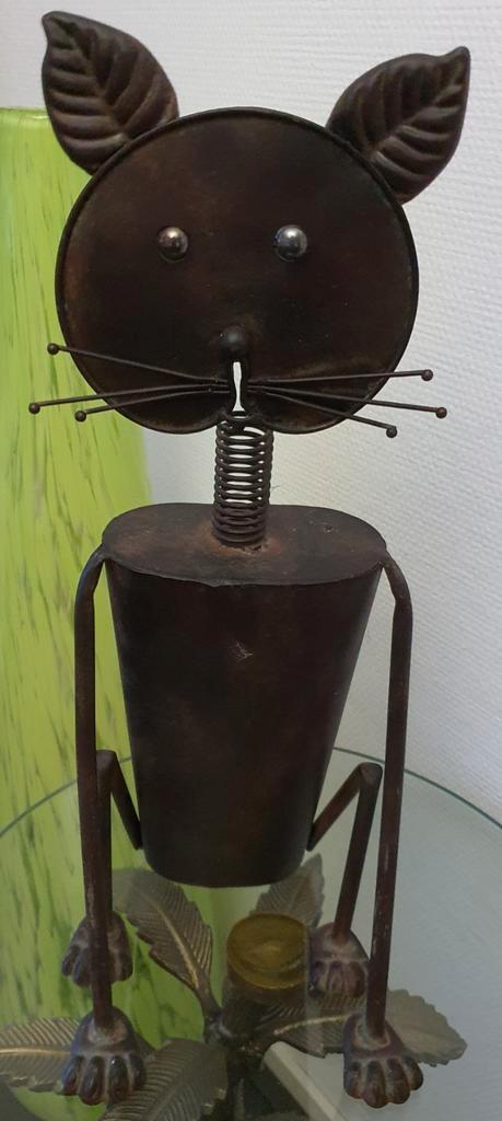 Beeld sculptuur kat metaalsoort handgemaakt uniek breed 51, Antiek en Kunst, Kunst | Beelden en Houtsnijwerken, Ophalen of Verzenden