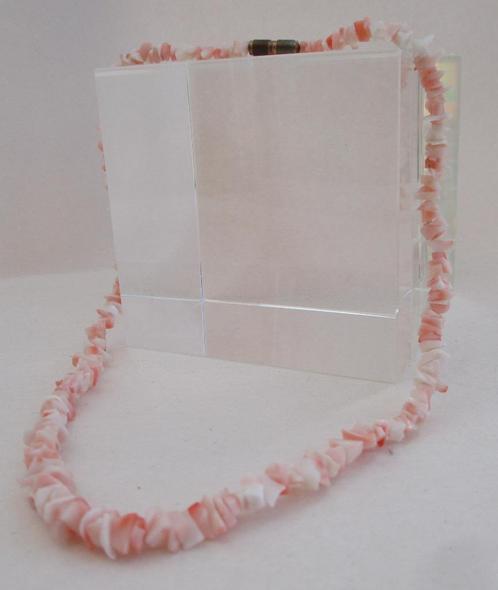 K-6 Koraal Ketting- stukjes-Roze- 41cm eind jaren '70, Sieraden, Tassen en Uiterlijk, Kettingen, Nieuw, Steen of Mineraal, Roze
