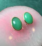 18k geel gouden oorbellen met chrysopraas # 210127/6, Sieraden, Tassen en Uiterlijk, Oorbellen, Knopjes of Stekers, Goud, Ophalen of Verzenden