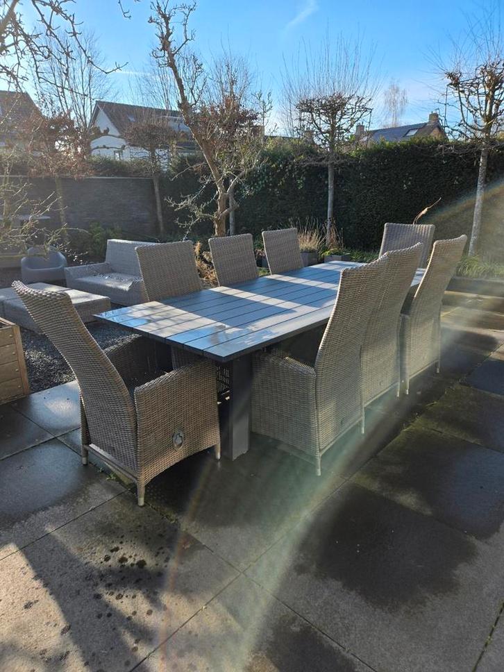 Tuinset met 8 verstelbare stoelen - 1 jaar oud, Tuin en Terras, Tuinsets en Loungesets, Zo goed als nieuw, Tuinset, Wicker, 8 zitplaatsen