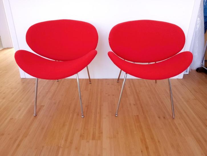 2x Orange Slice fauteuil / replica / rood / Pierre Paulin, Huis en Inrichting, Fauteuils, Gebruikt, Stof, 75 tot 100 cm, 75 tot 100 cm