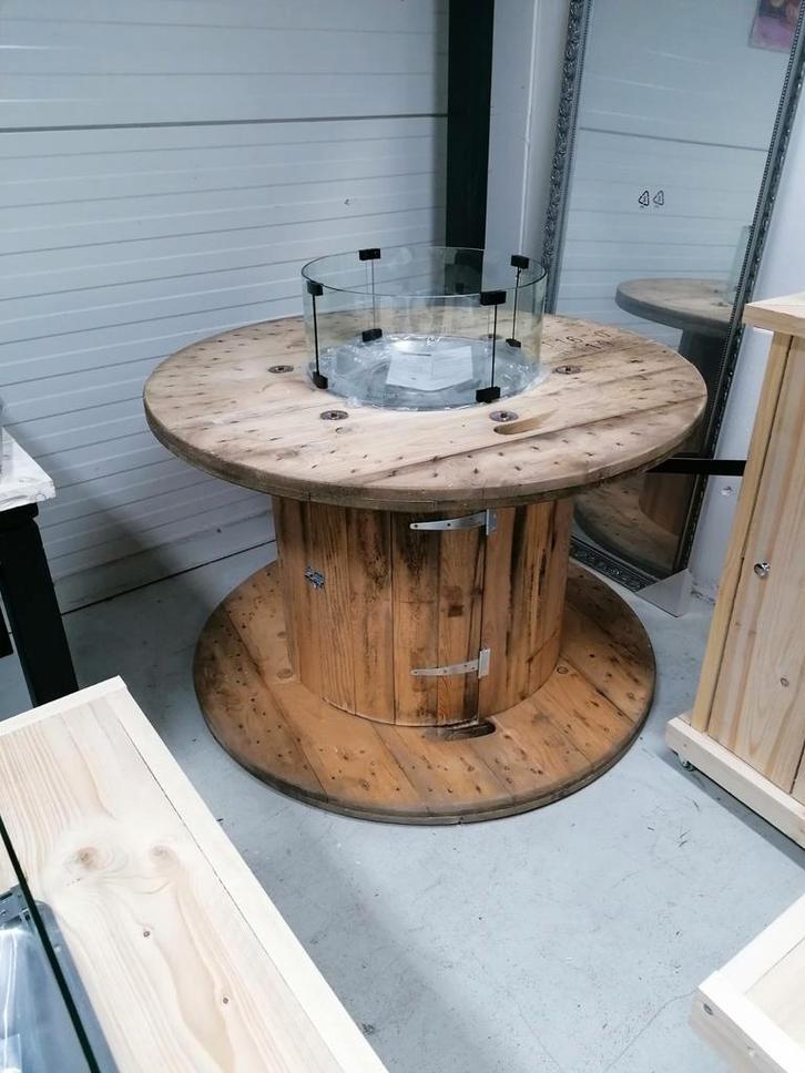 Vuurtafel industrieel met RVS brander en glazen ombouw, Tuin en Terras, Terrasverwarmers, Nieuw, Vloer, Ophalen