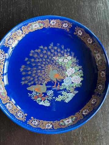Antieke Chinese Schaal met Pauwen Decoratie Blauw/Goudkleuri beschikbaar voor biedingen