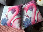 Fleecedeken en 2 flamingo kussens zgan, Ophalen of Verzenden, Zo goed als nieuw, Roze, Vierkant