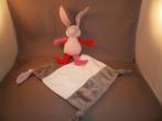 bambino konijn met doekje grijs/wit roze/ rood velours, Konijn, Ophalen of Verzenden, Zo goed als nieuw