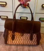 Vintage retro leren rotan rieten tasje handtas dokterstasje, Ophalen of Verzenden, Gebruikt, Bruin, Handtas