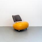 1x Leolux Pallone fauteuil geel / donkerbruin, Huis en Inrichting, Fauteuils, Niet ingevuld, Gebruikt, Niet ingevuld, Leer