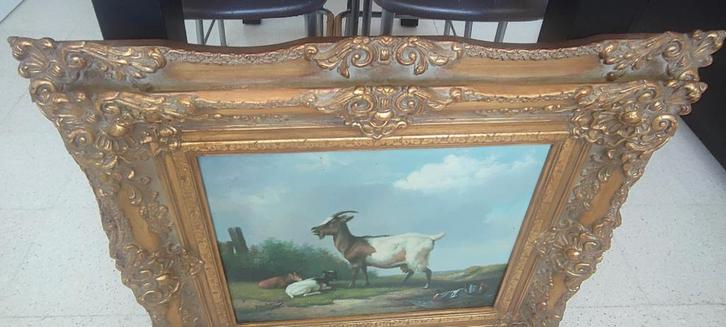 Oud olie schilderij op paneel geiten van Jan Verhoeven, Antiek en Kunst, Kunst | Schilderijen | Klassiek, Ophalen of Verzenden