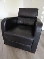 zwart lederen fauteuil, Huis en Inrichting, Fauteuils, Ophalen, Gebruikt, Modern, 50 tot 75 cm