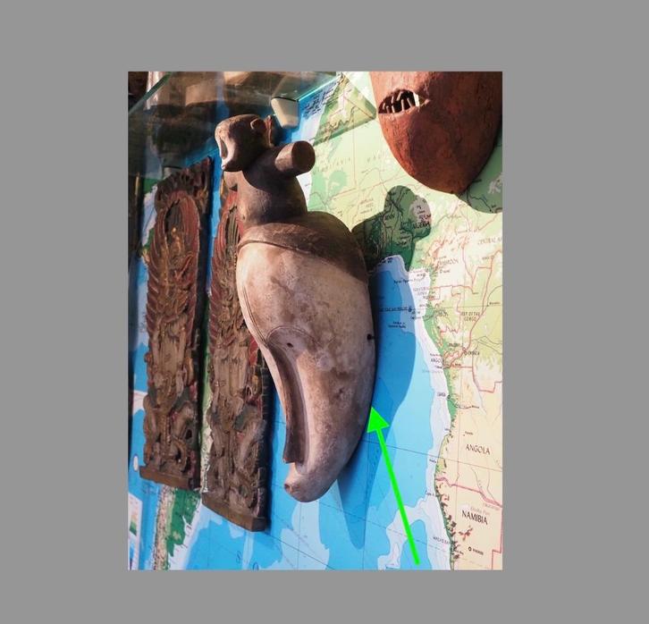 49 cm  Fang masker MET FIGUUR Gabon (251015-13), Antiek en Kunst, Kunst | Niet-Westerse kunst, Ophalen of Verzenden