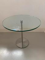 Glazen Design Bijzettafel met Metalen Voet, Ophalen, Zo goed als nieuw, Rond, Glas