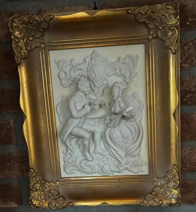 Porselein Schilderij met Gouden Lijst, Antiek en Kunst, Antiek | Woonaccessoires, Ophalen of Verzenden