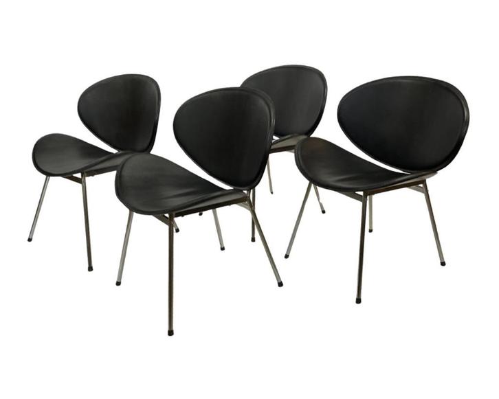 Set van vier vintage eetkamerstoelen Italië 1990 Design, Huis en Inrichting, Stoelen, Gebruikt, Vier, Kunststof, Metaal, Bruin