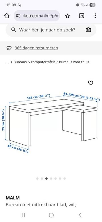 Ikea bureau malm wit - afbeelding 8