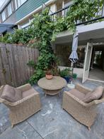 Tuinset met ronde tafel inclusief parasol met voet, Ophalen, Gebruikt