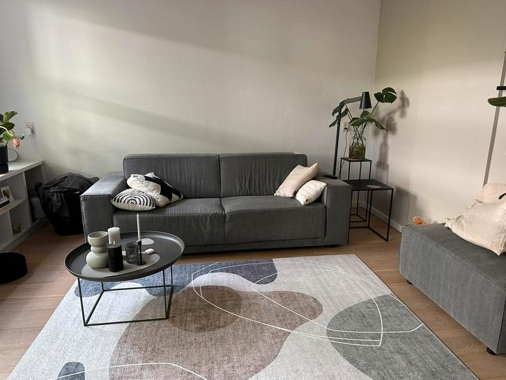 3 zits bank met hocker middengrijs, Huis en Inrichting, Banken | Bankstellen, Gebruikt, Rechte bank, Driepersoons, 200 tot 250 cm