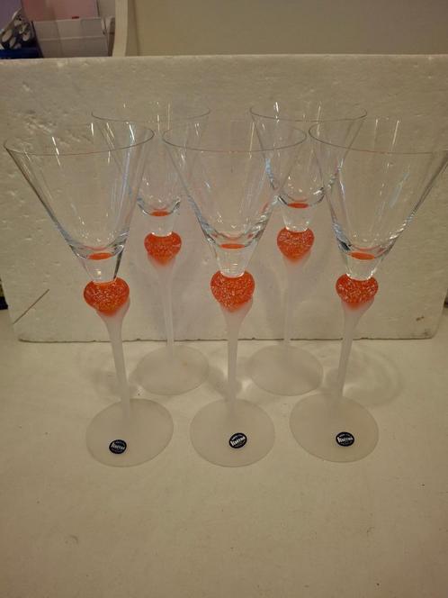 Kvetna - Tjechoslovakia - 5 mooie cocktailglazen met hartje, Antiek en Kunst, Antiek | Glas en Kristal, Ophalen of Verzenden