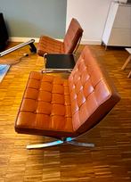 2x Mies van der Rohe Barcelona vintage fauteuils in leder, Ophalen of Verzenden, Gebruikt, Metaal, 75 tot 100 cm
