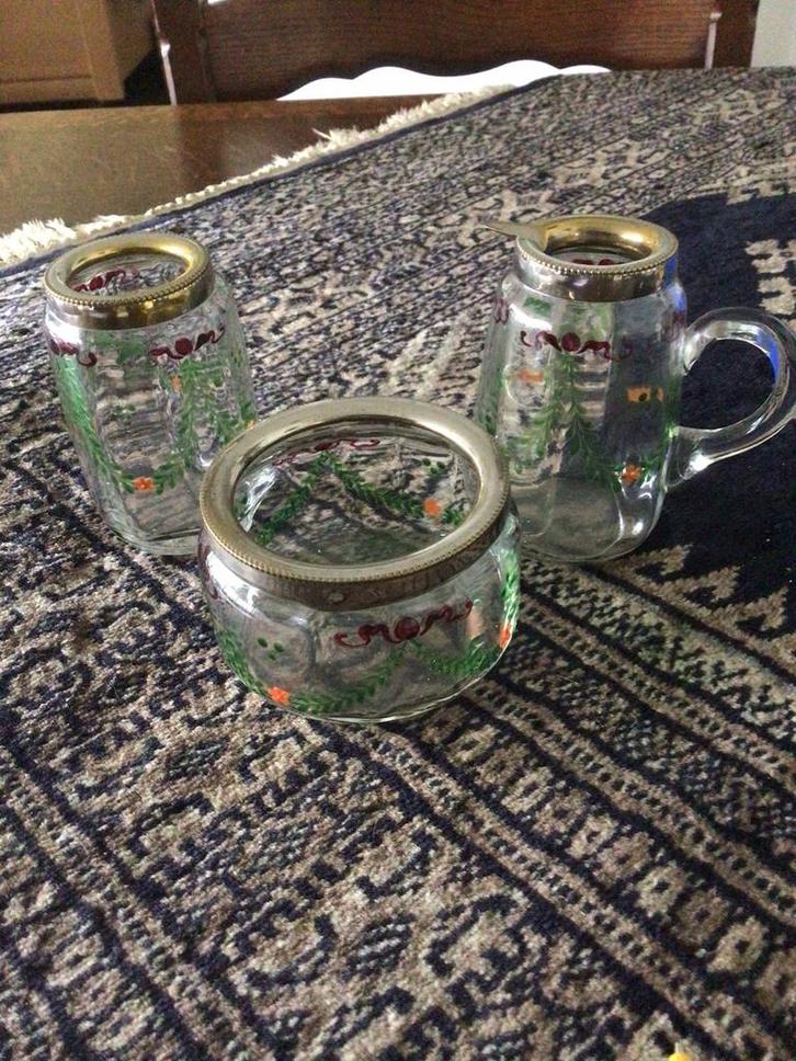 Antieke glazen set melk suiker en lepelvaasje, Antiek en Kunst, Antiek | Overige Antiek, Ophalen of Verzenden