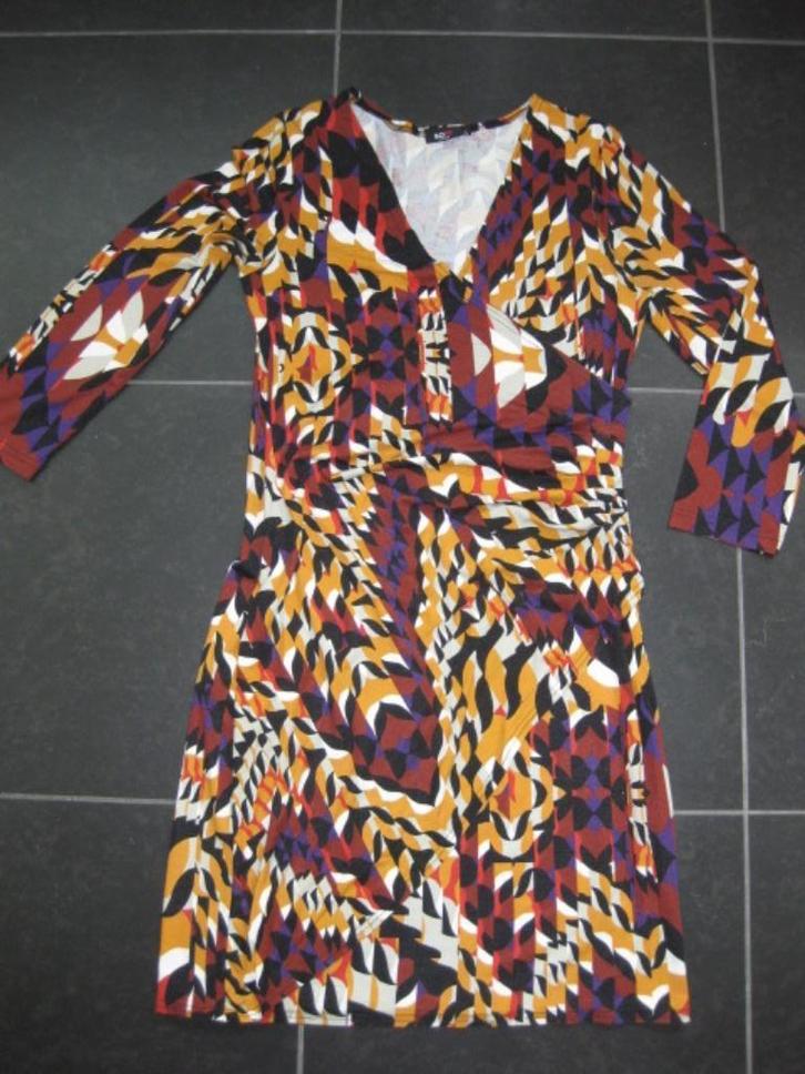 SOHO jurk retro grafisch, okergeel, bruin rood paars, L (40), Kleding | Dames, Jurken, Zo goed als nieuw, Maat 38/40 (M), Overige kleuren
