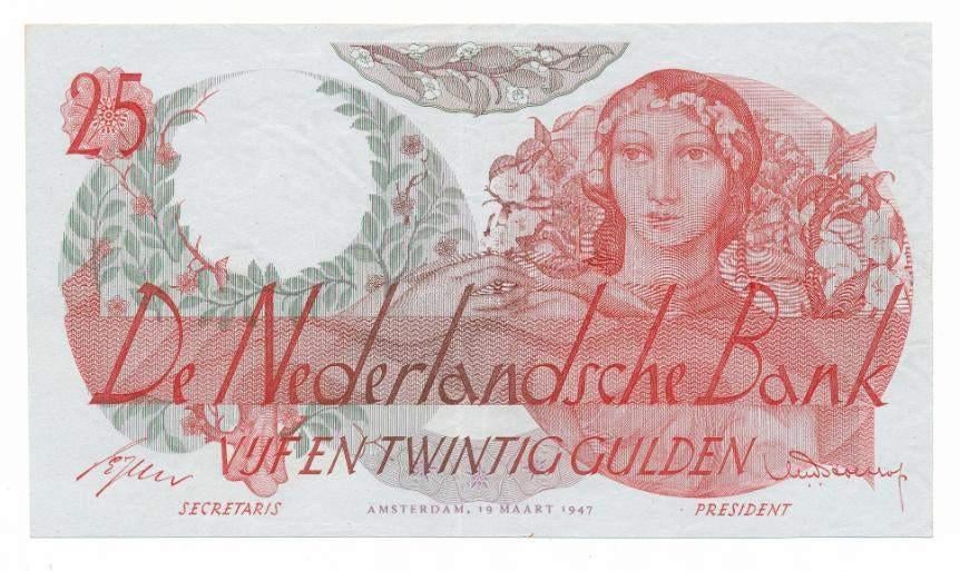 Nederland 25 guldenbiljet Flora 1947 Prachtig –, Postzegels en Munten, Bankbiljetten | Nederland, Los biljet, 25 gulden, Ophalen of Verzenden