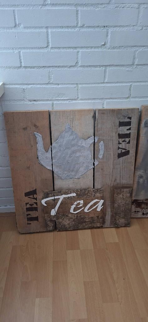 2 Steigerhouten schilderijen, Ophalen, 50 tot 75 cm, Zo goed als nieuw, Schilderij