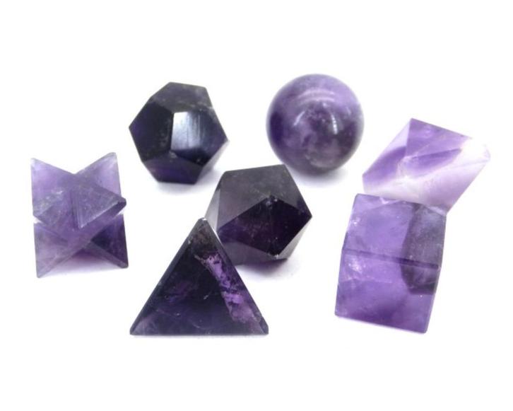 Heilige Geometrieset 7 delig Amethist met fluwelen buidel, Sieraden, Tassen en Uiterlijk, Edelstenen, Nieuw, Ophalen of Verzenden