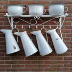 Set 4 wit emaille waterkannen, 3x po, 1x kapstok, Antiek en Kunst, Ophalen