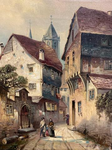 Klassiek Schilderij H. Wolff Stadsgezicht beschikbaar voor biedingen