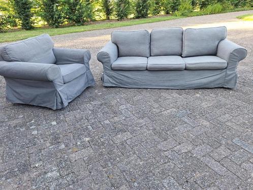 Grijze bank en stoel van ikea Ektorp, Huis en Inrichting, Krukjes, Gebruikt, Hout, Ophalen of Verzenden