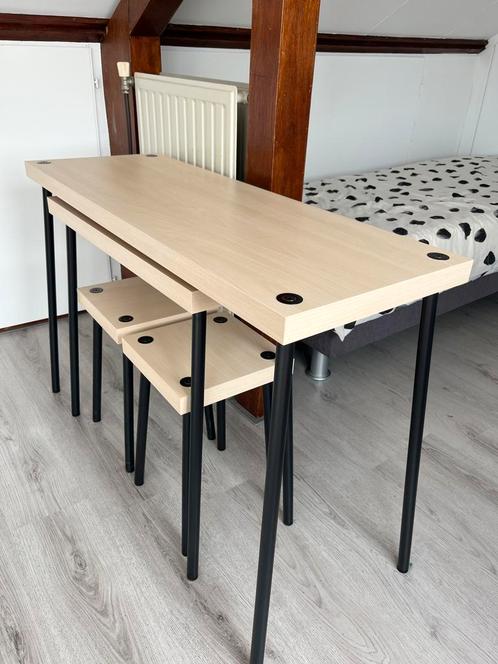 IKEA FRIDNAS bijzettafel met krukken - set van 4, Huis en Inrichting, Tafels | Bijzettafels, Zo goed als nieuw, Rechthoekig, 60 cm of meer