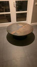 Paul Kingma ronde leisteen salontafel - messing koper inleg, Huis en Inrichting, Ophalen, 100 tot 150 cm, Rond, 50 tot 100 cm