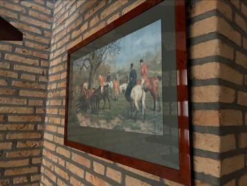 Jachttafereel in notenhoutenlijst. beschikbaar voor biedingen