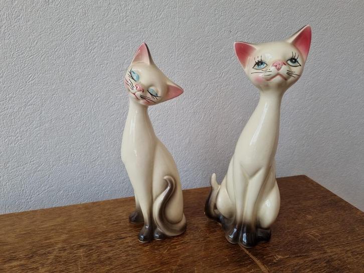 2 Zeer Zeldzame Vintage Katten Spaarpotten Siamees Japan, Verzamelen, Spaarpotten, Gebruikt, Dier, Overige materialen, Ophalen of Verzenden