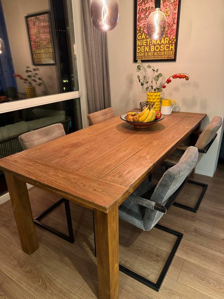 4 Buisframe stoelen met pilotenleer, Huis en Inrichting, Stoelen, Gebruikt, Vier, Leer, Bruin, Ophalen