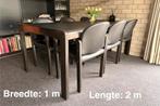 Zwarte tafel + 6 leren stoelen (recent bekleed), Ophalen, Gebruikt, Zwart, Leer