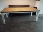 Houten eettafel met wit onderstel, Ophalen, Gebruikt, 100 tot 150 cm, 200 cm of meer