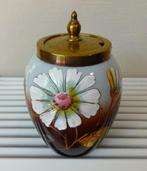 Antiek Franse opaline glas jampot: emaille floraal decor, Antiek en Kunst, Antiek | Glas en Kristal, Ophalen of Verzenden