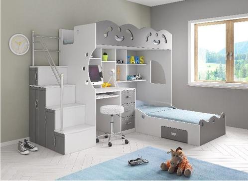 Coco hoogslaper/stapelbed - 90x200 - Wit/grijs, Huis en Inrichting, Slaapkamer | Stapelbedden en Hoogslapers, Nieuw, Ophalen of Verzenden