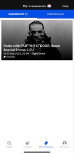 2x Drake met Partynextdoor tickets 2aug, Twee personen, Augustus