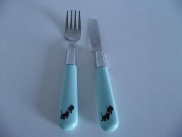 RVS turquoise kinderbestek set Takkie vork + mes 16,5 cm p s beschikbaar voor biedingen
