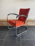 Gispen 412 fauteuil, chroom, nieuwe terra ribstof, Huis en Inrichting, Fauteuils, Design, 75 tot 100 cm, Zo goed als nieuw, Metaal