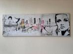 Schilderij/canvas 45x135 mixed media popart, Ophalen of Verzenden