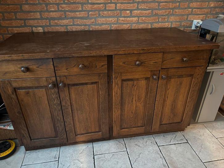 Houten dressoir met lades en deuren, Huis en Inrichting, Kasten | Dressoirs, Gebruikt, 100 tot 150 cm, 25 tot 50 cm, Met lade(s)