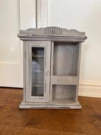 Grijs Brocante Sleutelkastje met Glazen Deurtje, Antiek en Kunst, Ophalen of Verzenden