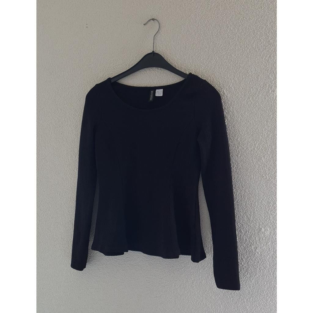 Zwart peplum truitje met structuur dessin van H&M maat M, Maat 38/40 (M), H&M, Verzenden, Zwart